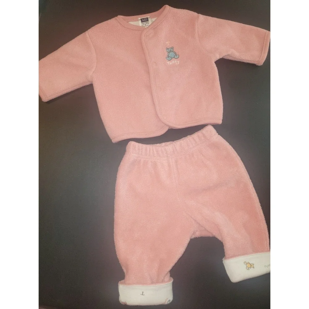 Gap Baby‎ Outfit Fleece Teddy Bear Applique Newborn 0-3 Months vintage 90's y2k